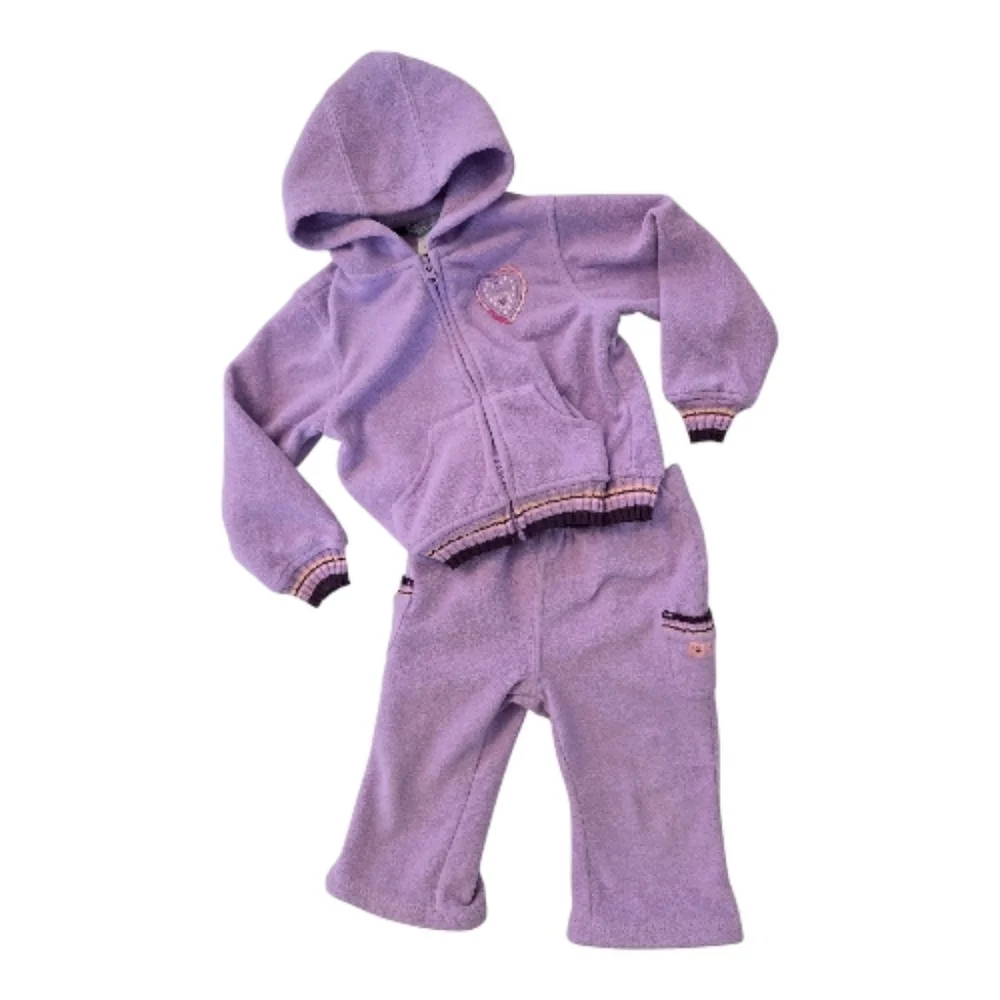 Vintage Y2k Carter's Purple Embroidered Hearts Hooded Tracksuit 2pc Set